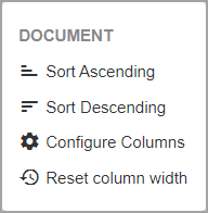 The options that appear when you click a column heading.